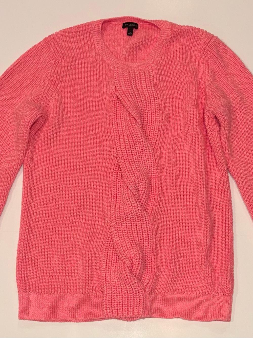 Talbots Pink Cable Crewneck Sweater -Size L